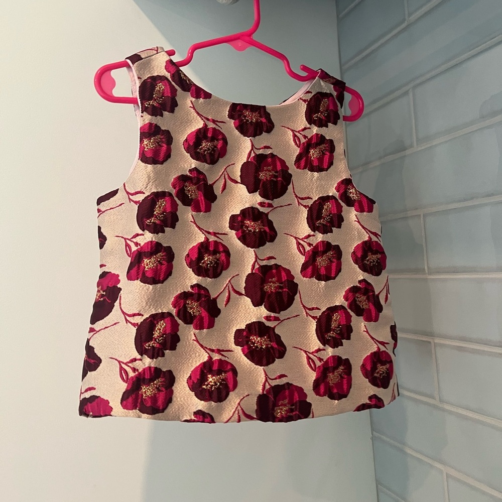 Janie and Jack Cream Floral Sleeveless Top with Pink/Maroon Blooms